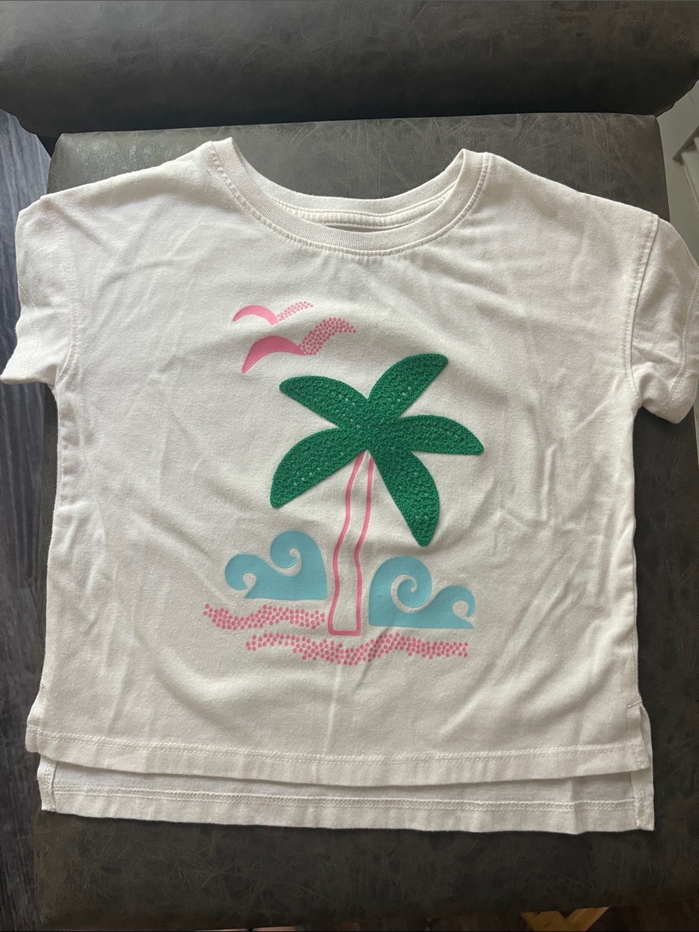 Cat & Jack White Tee with Green Palm Tree and Pink & Light Blue Accents